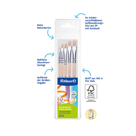 Pelikan Zestaw pędzli 5szt 2,6,8,10,12 płaskie blister 701541