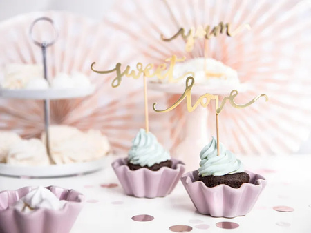 Dekoracje do muffinek Love złote 13cm 6szt 728882
