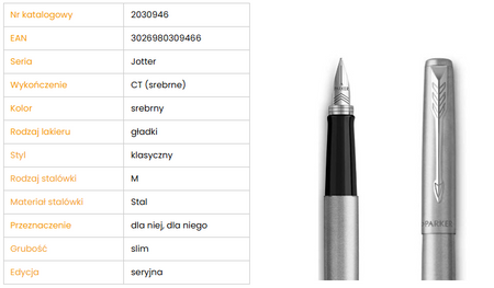Parker Pióro wieczne srebrne CT/M Jotter nr 2030946