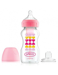 Dr. Brown's zestaw"od butelki do kubka" różowy(zestaw zawiera:butelka szeroka szyjka options+dekor różowy,ze smoczkiem+6 m-scy i ustnikiem niekapkiem )317273