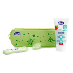 Chicco Zestaw Pasta z fluorem i szczotka do zębów+ etui zielony 1-5 L 047369