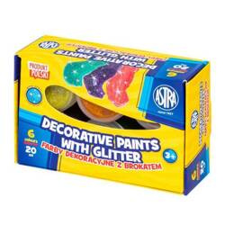 Farby dekoracyjne Astra z brokatem 6 kol x 20ml Standard box 207216