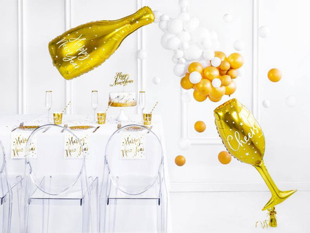 Balon foliowy butelka - happy new year, 32x82cm, złoty