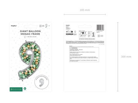 Forma cyfra 9 dla balonów lateksowych 126cm srebrne błyszczące 037588