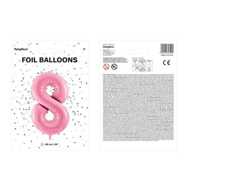 Balon foliowy cyfra 8 różowy 86cm 795099