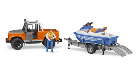 Bruder 02599 land rover z lawetą ,skuterem i figurką 