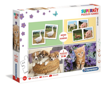 Clementoni superkit memo+-domino+2xpuzzle 30 animals 