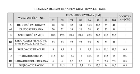 BLUZKA DLUGI REKAW LE TIGRE 68 GRAFIT DRUK PINOKIO