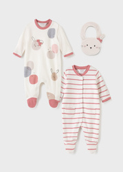 Mayoral Zestaw 2 pajacyki i śliniak ECOFRIENDS rozm. 2-4 m 65 kolor 63 garbanzo