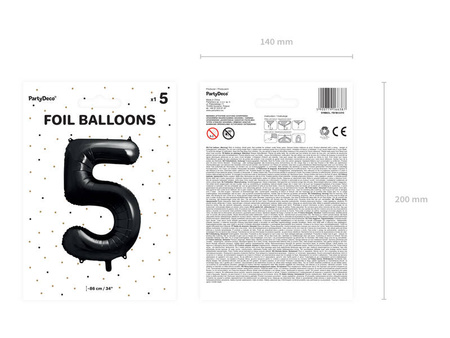 BALON FOLIOWY CYFRA 5 CZARNY 86CM 166387
