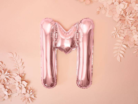Balon foliowy litera "m", 35cm, różowe złoto