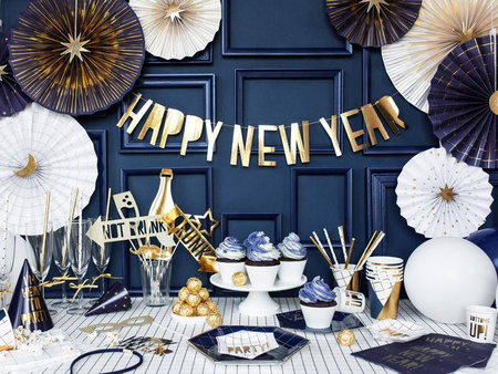 Baner happy new year, złoty, 10 x 90 cm
