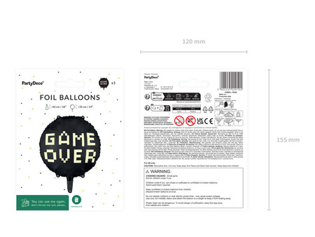Balon foliowy Game Over 45cm czarny 029194