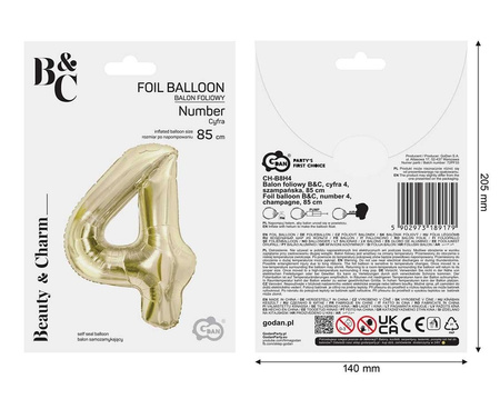 Balon foliowy B&C cyfra 4 szampańska 85 cm AA 189179