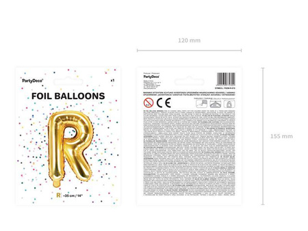 Balon foliowy litera "r", 35cm, złoty