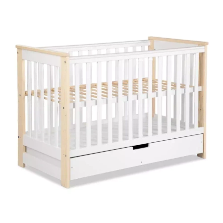 Klupś łóżeczko 120*60 iwo biały-sosna z szufladą i barierką