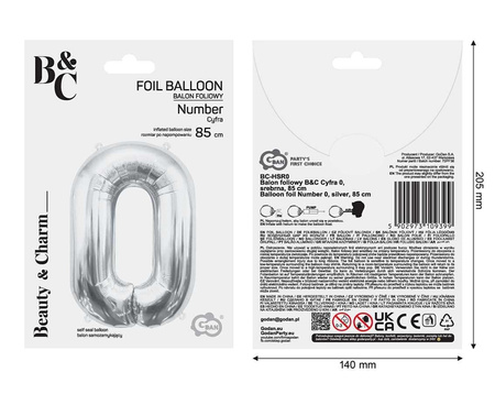Balon foliowy B&C Cyfra 0 srebrna 85 cm 109399