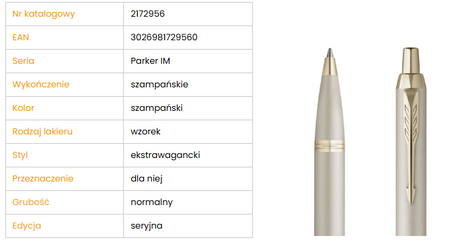 Parker 2172956 Długopis IM Monochrom Champagne 729560