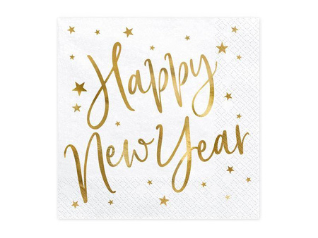 Serwetki happy new year, biały, 33x33cm (1 op. / 20 szt.)
