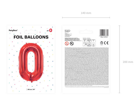 Balon foliowy cyfra 0 czerwony 86cm 168701