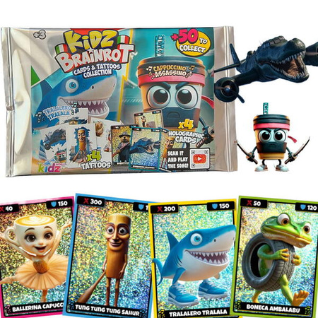 KIDZ BRAINROT 4x Kolekcjonerskie Karty Holograficzne i 4x Tatuaże 095605