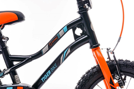 Rowerek 14'' Tiger Bike z pchaczem czarno-pomarańczowo-turkusowy 640101 Rower