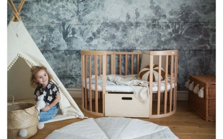 Waldin Owalne Łóżeczko 7w1 z materacem Natural