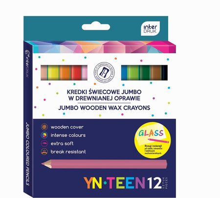 Kredki 12kol świecowe w drewnianej oprawie noster 254368