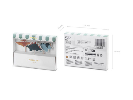 Świeczka urodzinowa Dinozaury 3szt 3cm 030855