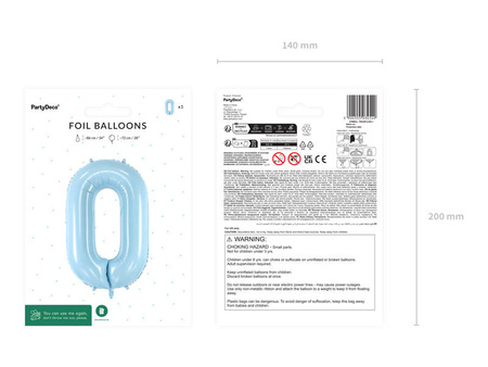 Balon foliowy cyfra 0 72cm jasny niebieski 034549