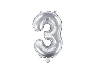 Balon foliowy cyfra 3 srebrny 35cm 772533