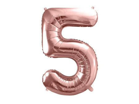 Balon foliowy cyfra "5", 86cm, różowe złoto