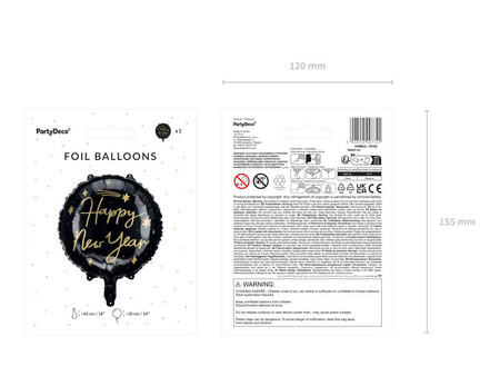 Balon foliowy Happy New Year 45cm czarny 007741