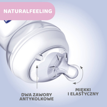 Chicco Butelka Szklana Naturalfeeling 150 ml smoczek silikonowy ,przepływ wolny 0M+ 153459