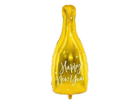 Balon foliowy butelka - happy new year, 32x82cm, złoty