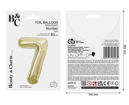 Balon foliowy B&C cyfra 7 szampańska 85 cm AA 189230