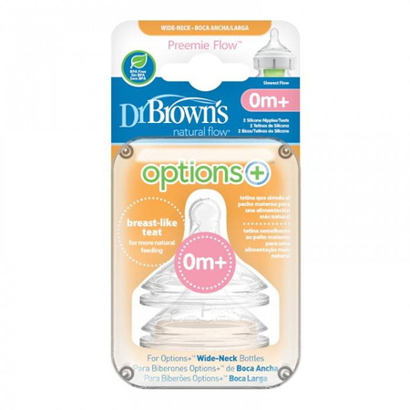 Dr. Brown's smoczek szeroka szyjka poziom p (0m) 2 pak  dla wcześniaków,do butelki options+