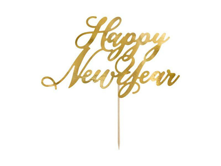 Topper na tort happy new year, złoty, 24cm