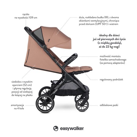 Easywalker Jackey XL Przestronny, samoskładający się wózek spacerowy z kołami XL Pecan Brown 114928