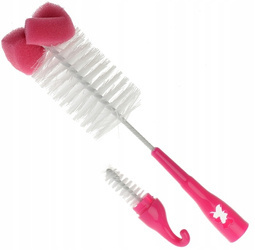 Akuku Szczotka do butelek i smoczków z gąbką pink (24/72) 005758