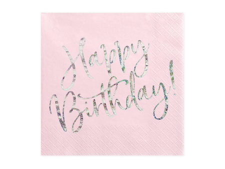 Serwetki Happy Birthday 33x33cm 20szt jasny pudrowy róż 112018