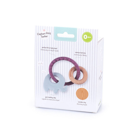 Gryzak pierścień słoń niebieski silikon drewno 190148