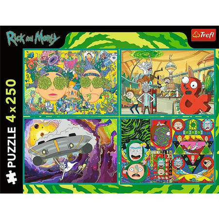 Puzzle Trefl 4x250 Zakręcony świat Ricka i Morty'ego 133387