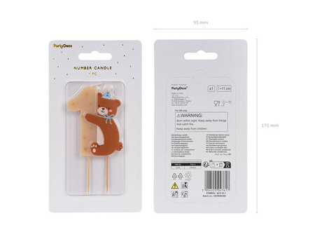 Świeczka urodzinowa cyferka 1 z misiem 7cm 047617