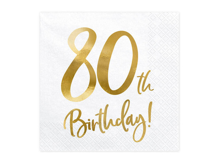 Serwetki 80TH Birthday białe 30x30cm 20szt 109391