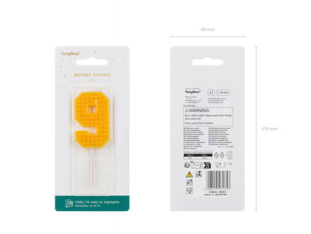 Świeczka urodzinowa Cyferka 9 6cm żółty 031371
