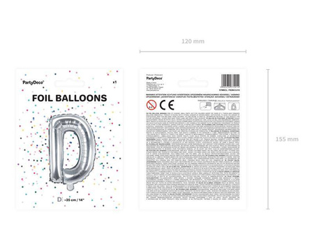 Balon foliowy litera "d", 35cm, srebrny