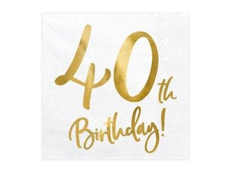 Serwetki 40th birthday, biały, 33x33cm (1 op. / 20 szt.)