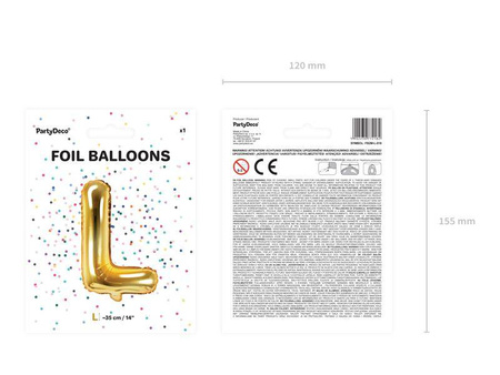 Balon foliowy litera "l", 35cm, złoty