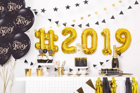 Topper na tort happy new year, złoty, 24cm